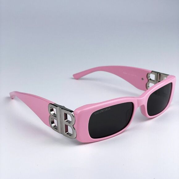 NEW Balenciaga BB0096S 012 Pink Silver Logo Grey Rectangle Unisex Sunglasses - Picture 8 of 13
